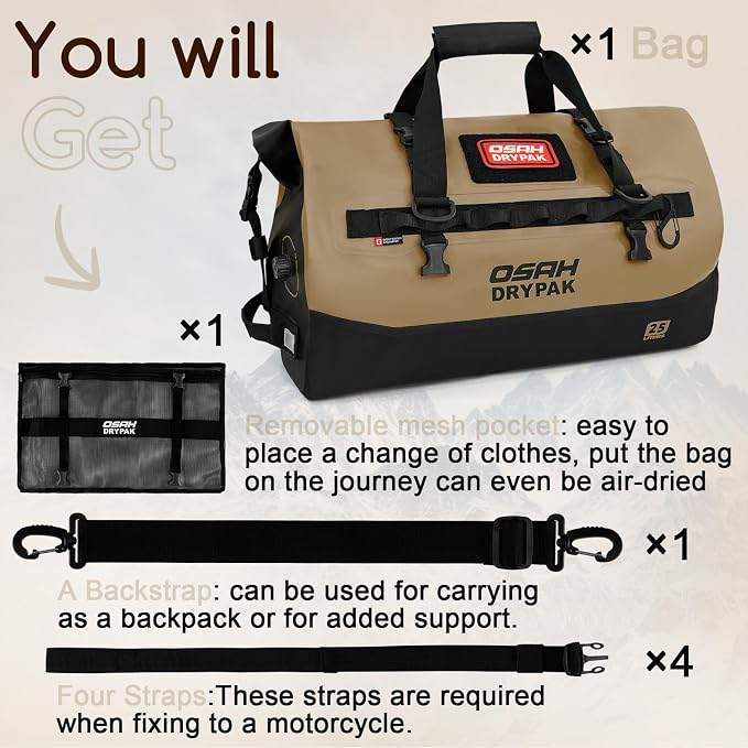 OSAH DRYPAK Waterproof Duffel Bag 25L/40L/60L – Heavy-Duty Motorcycle Tail Bag - Image 8