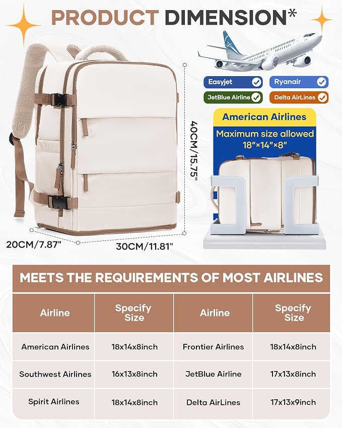 Travel Backpack Carry on Flight Approved Mochila De Viaje Personal Item Backpack - Image 3