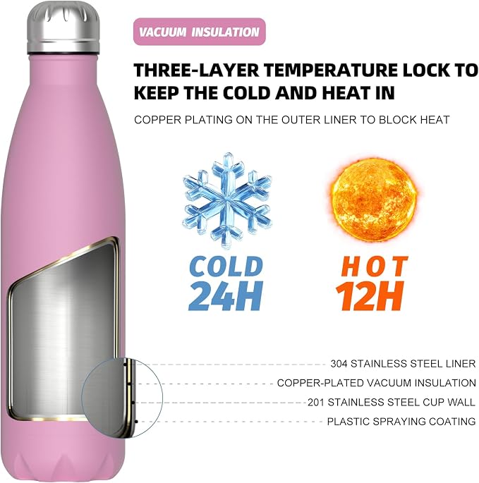 WATERSY Stainless Steel water bottles, 17oz/500ml Insulated Water Bottles - Image 2