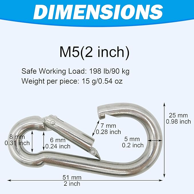 Marine Grade 316 Stainless Steel Carabiners Heavy Duty, Durable & Rust-Free - Image 3