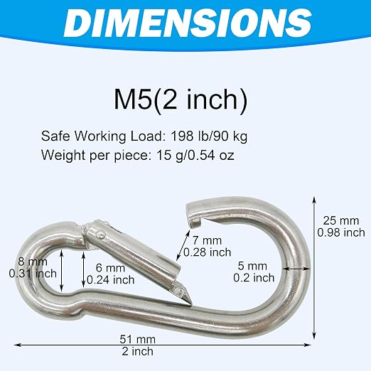 304 Stainless Steel Carabiners -2 inch Heavy Duty, Durable & Rust-Free Clips - Image 3