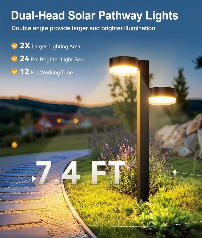 Solar Pathway Lights Outdoor Waterproof, 6 Pack Dual-Head Solar Lights Outdoor - Image 2