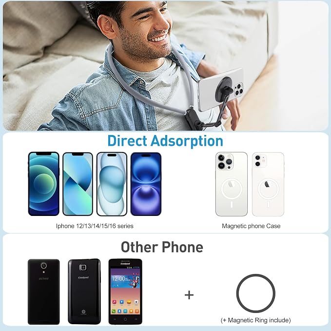 Magnetic Neck Phone Mount, Adjustable Chest Strap Neck Phone Holder - Image 5