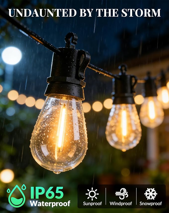 Outdoor String Lights LED Patio-Light - 65Ft Outside Waterproof Dimmable Porch - Image 3
