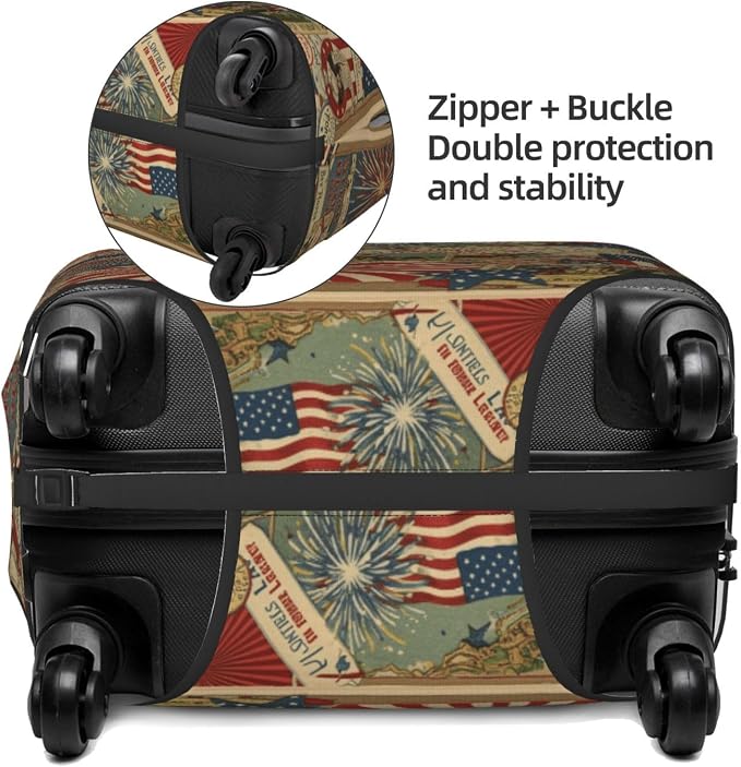 Patriotic 4th of July Luggage Cover, American Flag Fireworks Elastic Suitcase - Image 4