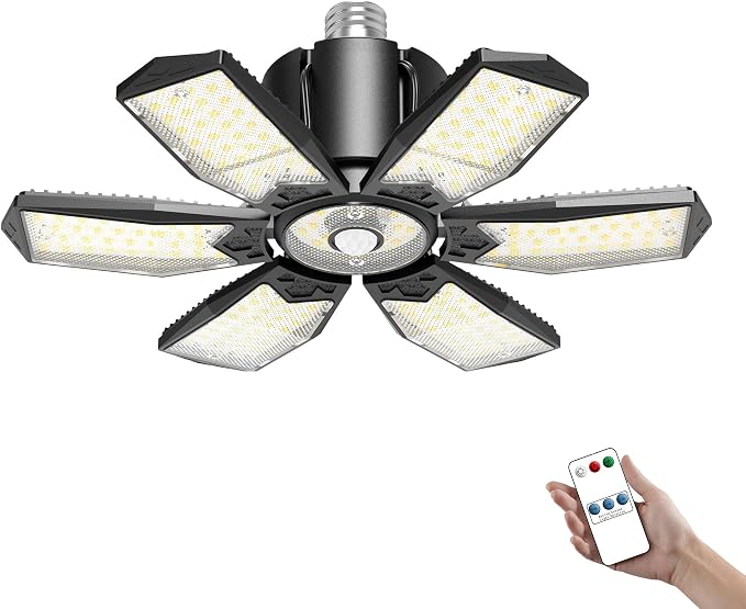 Motion Sensor Garage Light 200W 20000LM, Deformable LED Sensing Shop Lighting by Kryoza