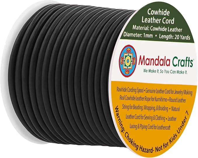 Mandala Crafts Round Cowhide Genuine Black Leather Cord by MandalaCrafts