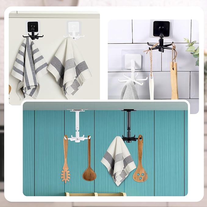 4 Pieces 360 Rotating Folding Hook Multi-purpose Hanging Utensil Holder Hook - Image 5