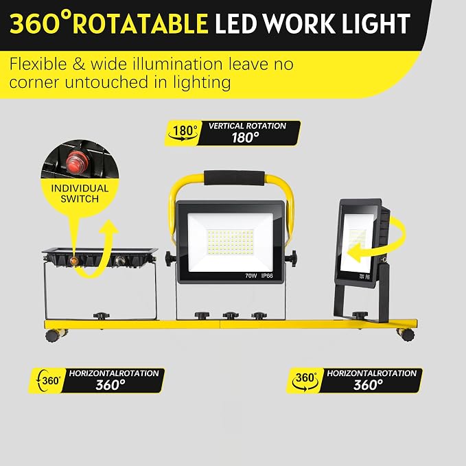 21000 LM LED Work Light with Stand, 3-Head Adjustable Portable Tripod Light - Image 7