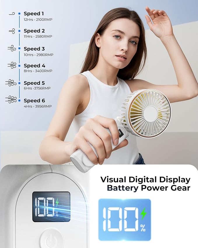 TUNISE Portable Handheld Fan, Portable Fan Rechargeable, 180° Adjustable - Image 5