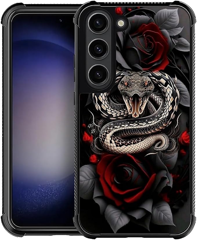 for Samsung Galaxy S23 Plus Case, Entwined Rose Snake Pattern Graphic Design by FKBRCL4U