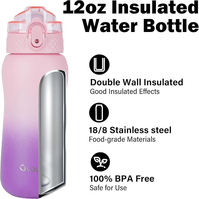 Oldley Insulated Water Bottle 12oz Kids Water Bottles - Image 4