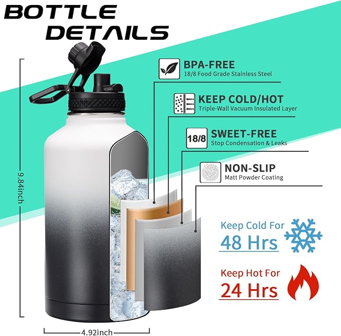 64OZ Stainless Steel Water Bottle - Image 4