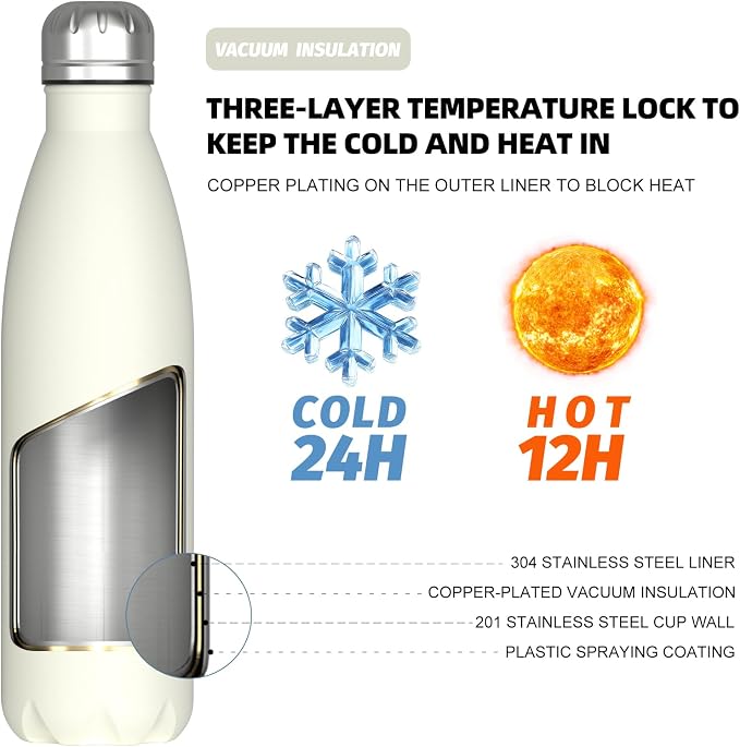 WATERSY Stainless Steel water bottles, 17oz/500ml Insulated Water Bottles - Image 2