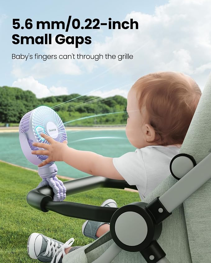 Gaiatop Mini Electric Fan with 360 Rotation, 5.5mm Gaps, Rechargeable Battery - Image 2