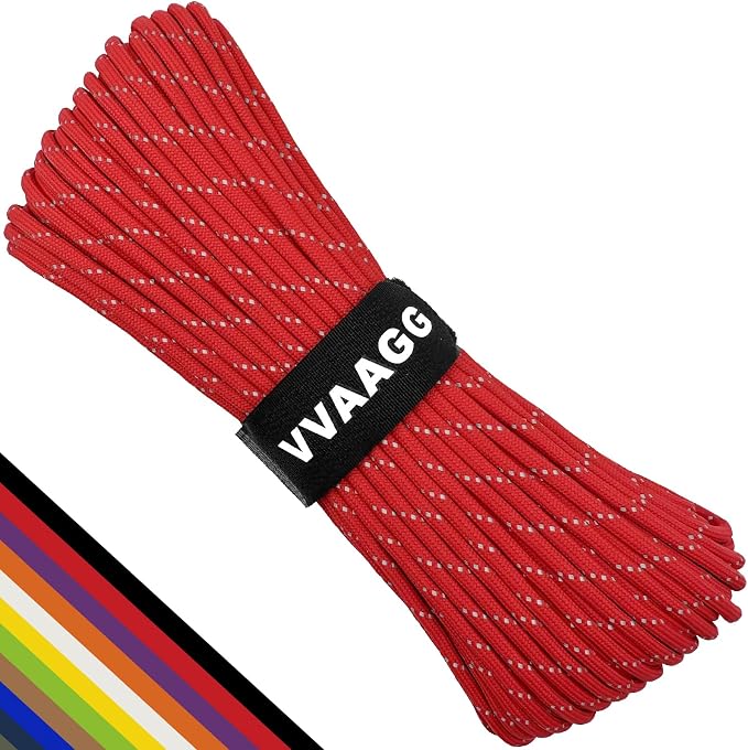 VVAAGG Reflective Paracord Rope 100FT, 7 Strand Nylon para Cord Lanyard Utility by ParacordSpecialist