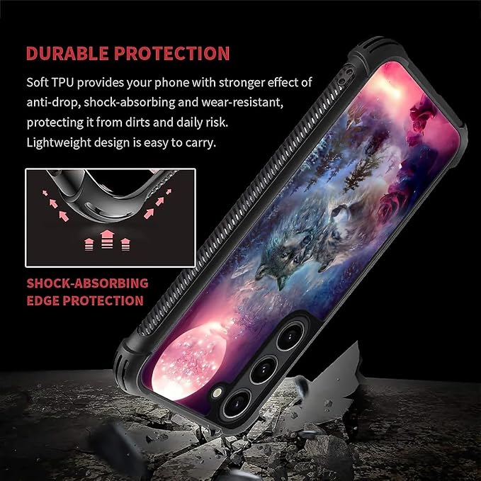 for Samsung Galaxy S23 Case, Star Two Wolfs Howling Pattern Graphic Design Girl - Image 3
