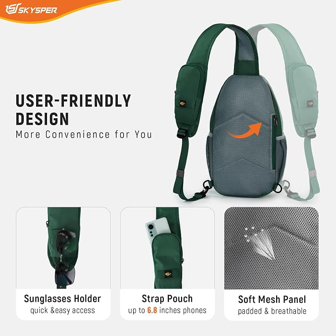 SKYSPER Sling Bag RFID Cross Body Bag Recycled Crossbody Backpack Travel Daypack - Image 6