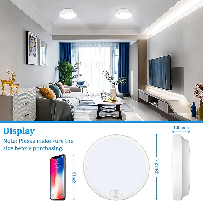 2-Pack Battery Operated Motion Sensor LED Ceiling Light, 7.2inch Flush Mount - Image 5
