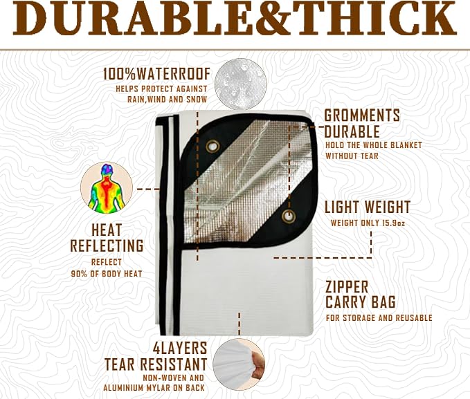 Heavy Duty Survival Blanket -Multifunctional Reflective Tarp Thermal Blanket - Image 3