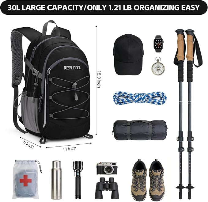 RealCool Hiking Backpack for Men Women, 30L Lightweight Waterproof Travel - Image 2