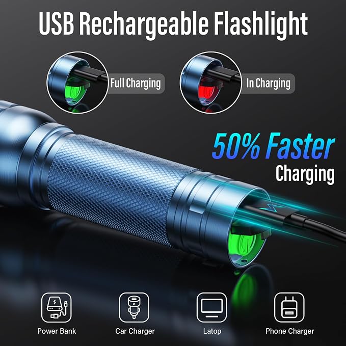 Rechargeable Flashlights High Lumens, G1000 Super Bright Flash Light, Small - Image 3