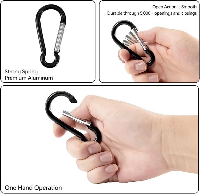 10 Pack 3 Inch Carabiner Light Duty, Aluminum Black Carabiner Clip, D Ring - Image 2