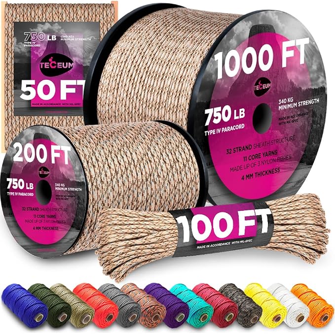 TECEUM 5/32" Paracord Rope 1000 – 1000ft / 200ft / 100ft / 50ft – Tactical by TECEUM