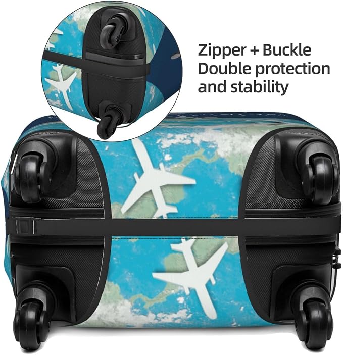 Luggage Cover with World Map & Airplane Design, Suitcase Protector - Image 4