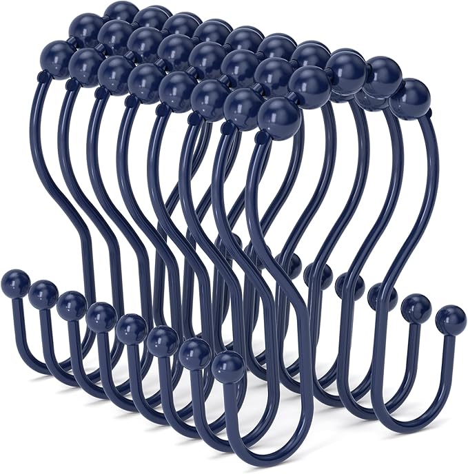 Bathway Shower Curtain Hooks, Shower Curtain Rings Rust Proof Navy Blue Double by Bathway