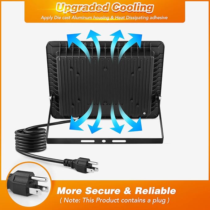 100W LED Flood Light Outdoor, IP66 Waterproof Outside Work Lights, 6500K - Image 5