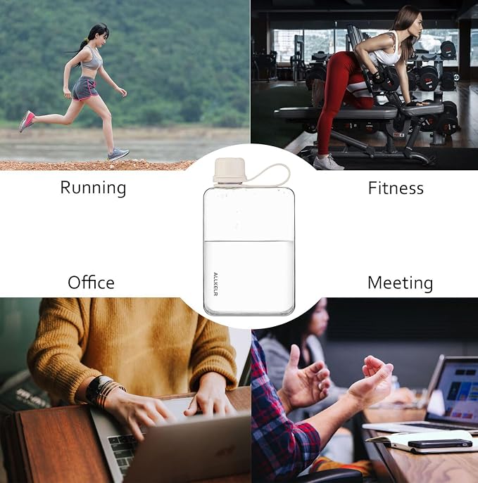 Portable Flat Water Bottle, BPA Free Reusable Tritan Plastic Travel Water - Image 5