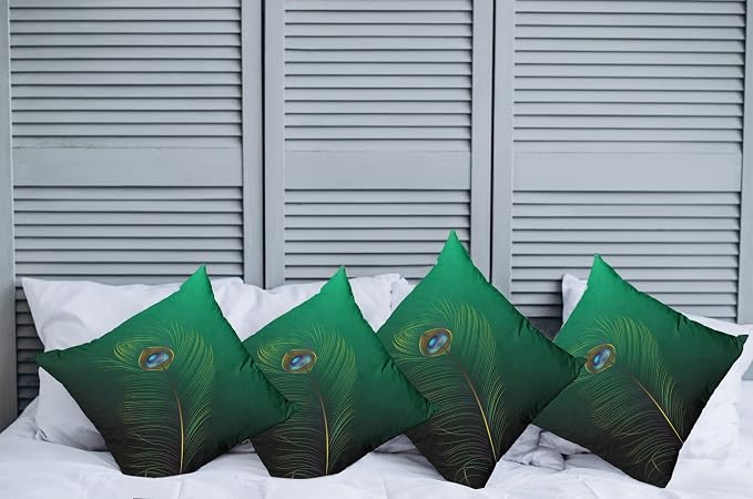 Ambesonne Peacock Decorative Throw Pillow Case Pack of 4, Peacock Feather - Image 2
