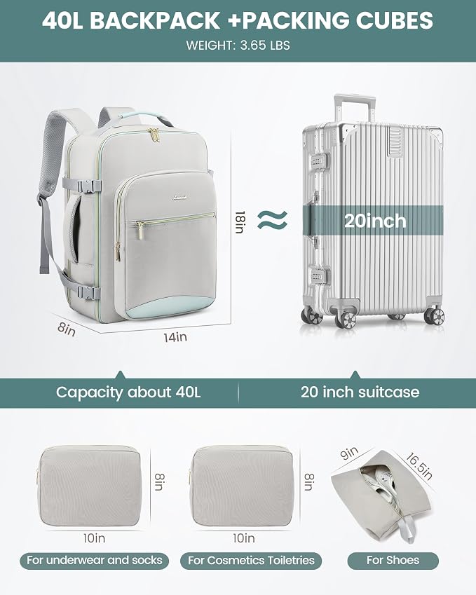 LOVEVOOK Travel Backpack for Women & Men 40L, Airline Approved Carry On - Image 5