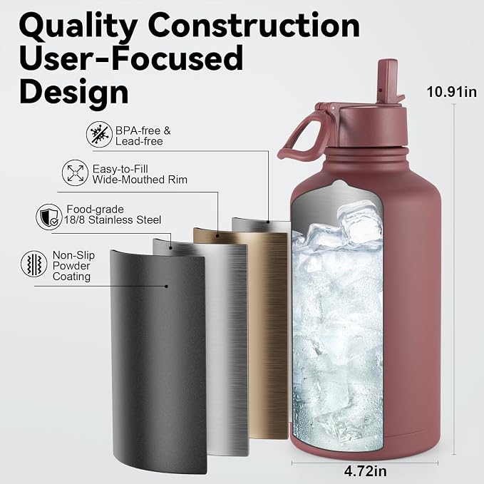 KXIAOCHEN Insulated Water Bottle, Stainless Steel Water Bottle, 2 Lids - Image 5