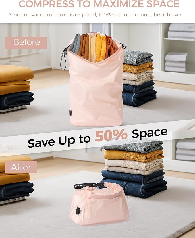Travel Laundry Bag, Pump-Free Vacuum Compression Dirty Clothes Bag, Reusable - Image 3