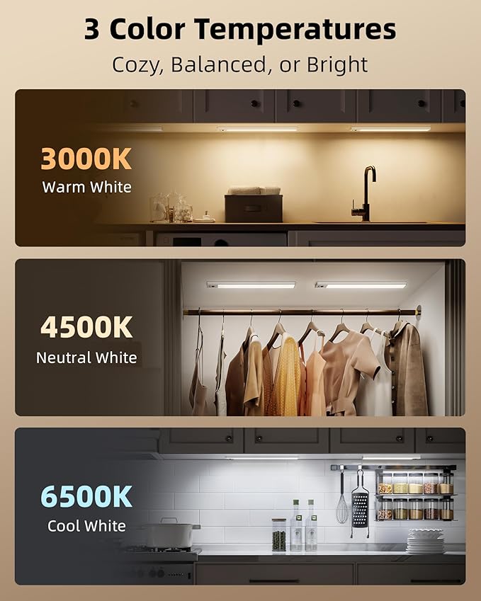 EZVALO 3-Pack Under Cabinet Lighting, 4000mAh Rechargeable Motion Sensor Light - Image 7