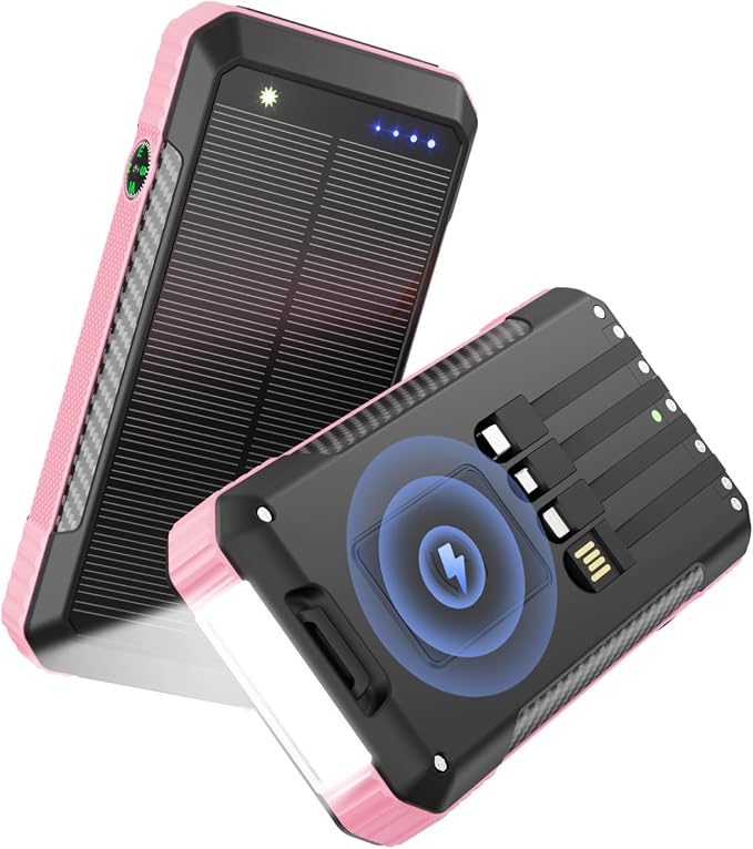 Solar Power Bank 33800mAh with Super Bright LED Flashlight, Built-in 4 Cables & by Unknown