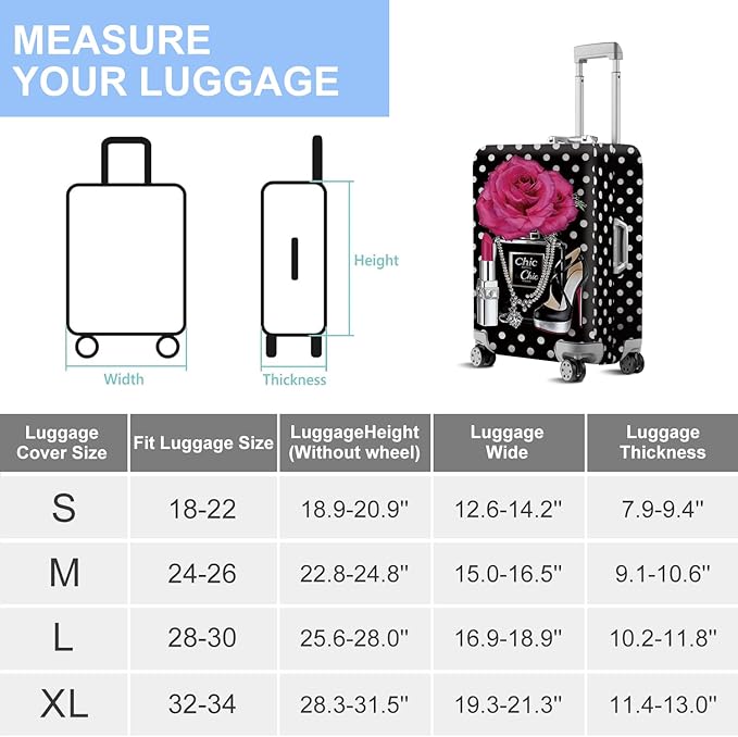 ANNA QUEEN Vintage Polka Dot Rose Travel Luggage Cover -Stretchable Airplane - Image 7