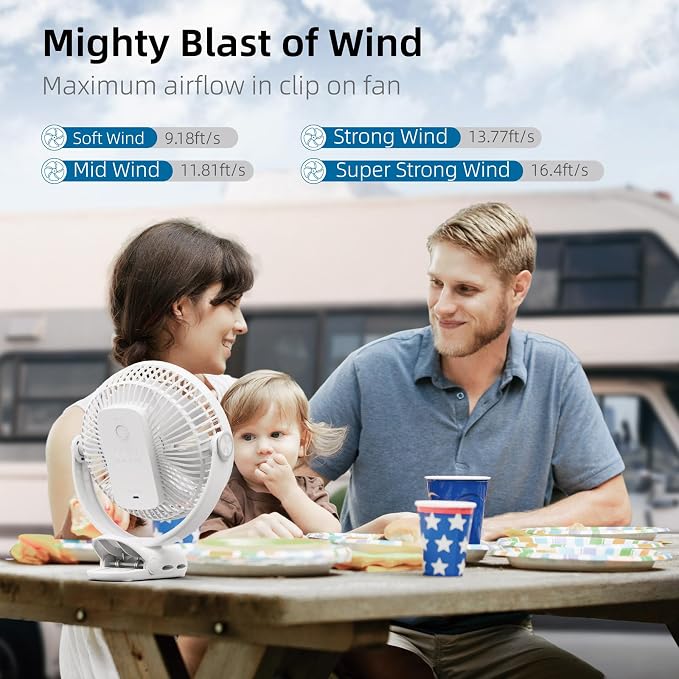 10000mAh 30hrs Rechargeable Clip on Fan, 8 Inch Battery Operated Fan Portable - Image 3