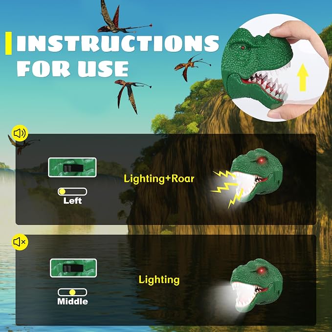 Dysaim Dinosaur Headlamp for Kids Flashlight Outdoor Camping Gear LED Reading - Image 4