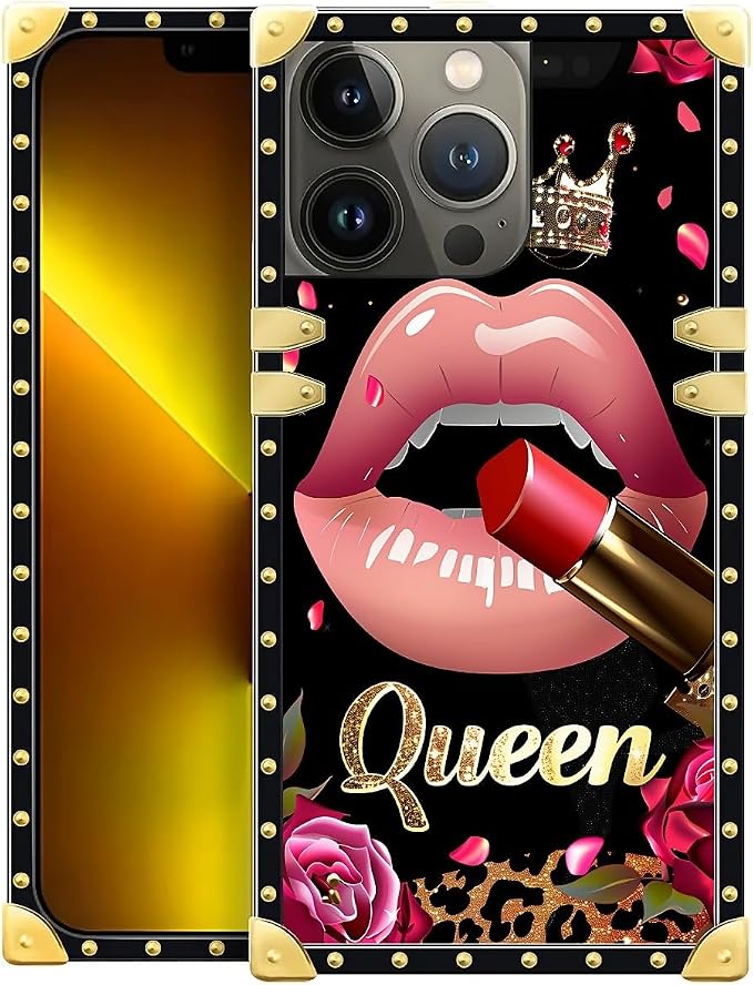 Compatible with iPhone 13 Pro Case, Glitter Red Rose Queen Leopard Lipstick by Unknown