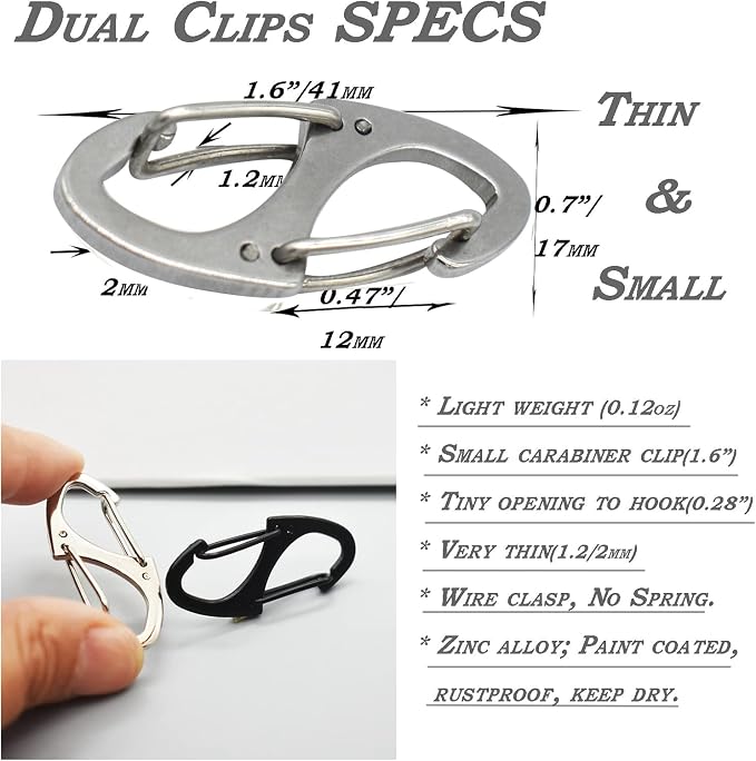 Small Carabiner Clips 1.6 inch Metal Double Sided Spring Gate Snap Hooks - Image 5