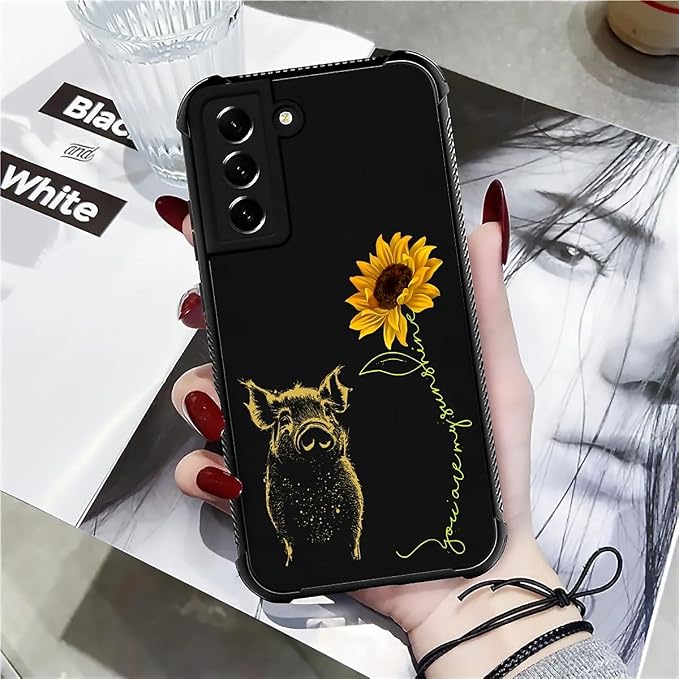 for Samsung Galaxy S21 Case, Pig Sunflower Yellow Sunshine Pattern Graphic - Image 7