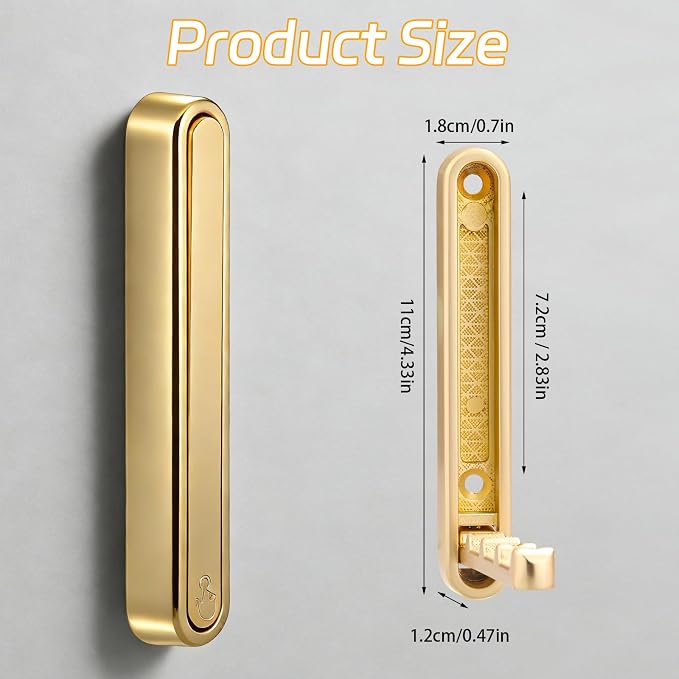 Dntorx 2 Pcs Extended Folding Coat Hooks Wall Mounted, 4.33 in Gold Foldable - Image 2