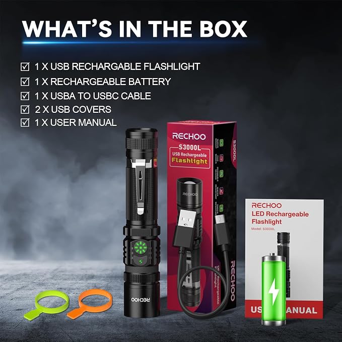 RECHOO Flashlight Rechargeable High Lumens, Dual Switch Rechargeable LED - Image 7