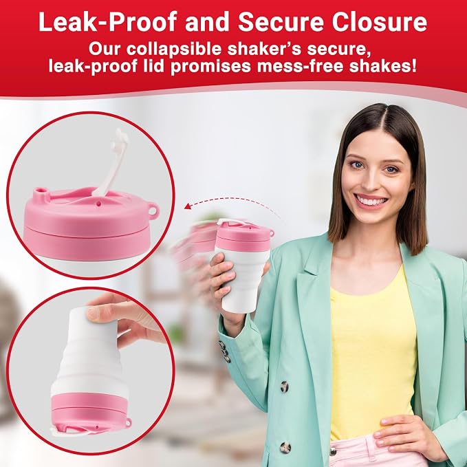 Protein Shaker Bottle Pink Collapsible - Image 3