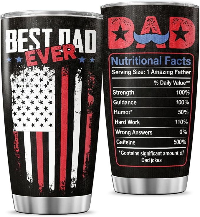 Best Dad Ever Black American 20oz Tumbler, Stainless Steel Insulated Mug by JENOIS