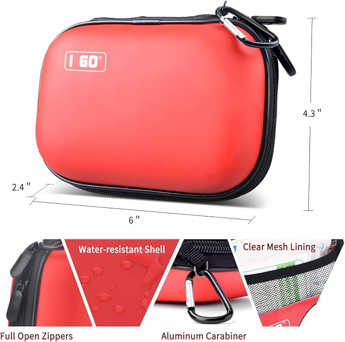 I GO 85 Pieces Hard Shell Mini Compact First Aid Kit, Small Personal Emergency - Image 2