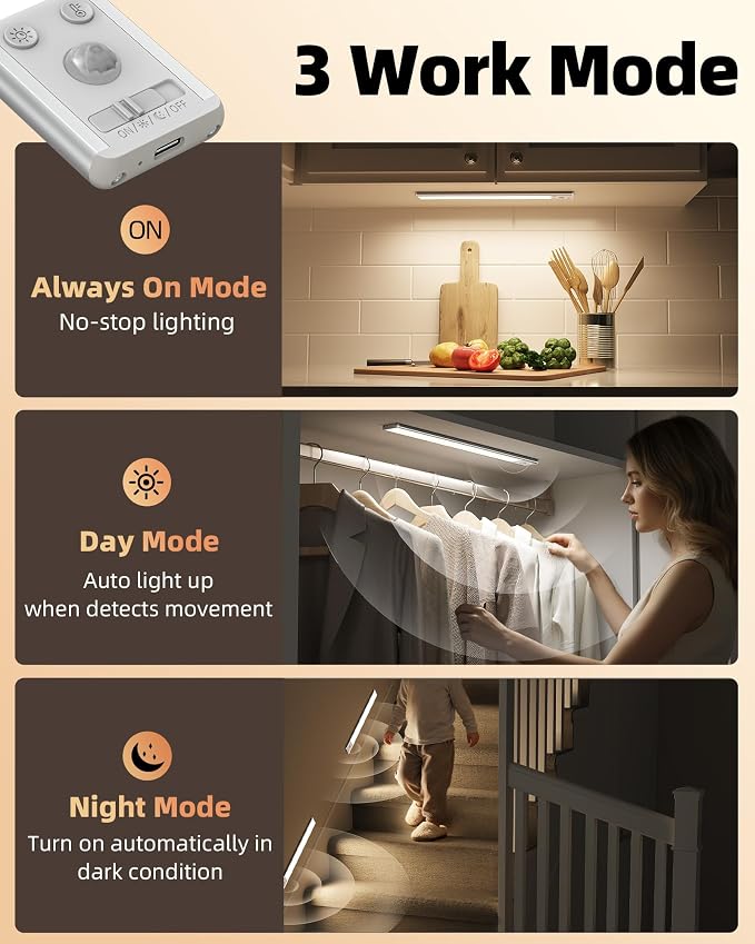 EZVALO 134 LED Under Cabinet Lights, 4000mAh Rechargeable Motion Sensor Light - Image 6